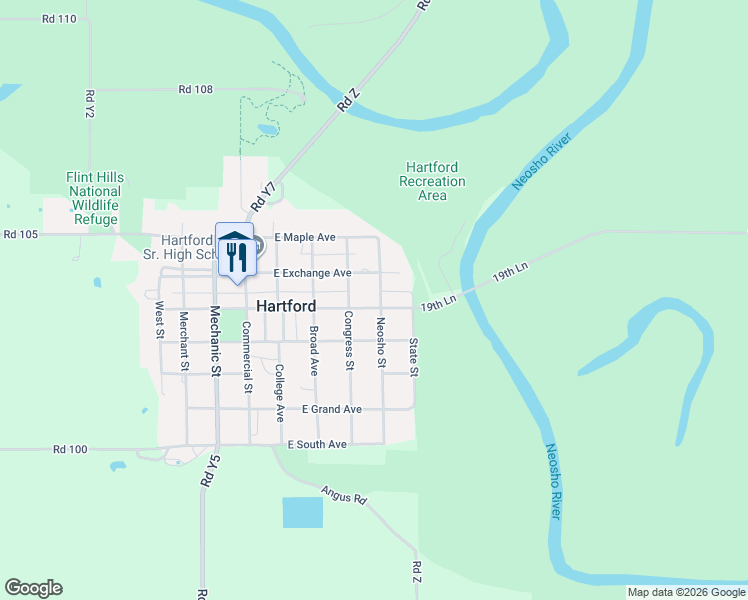 map of restaurants, bars, coffee shops, grocery stores, and more near 211 Neosho Street in Hartford