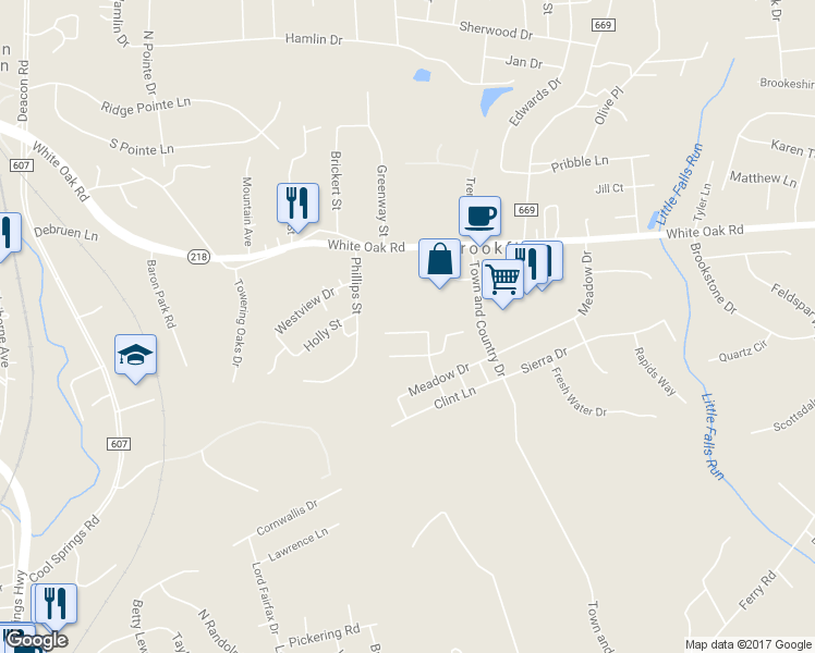 map of restaurants, bars, coffee shops, grocery stores, and more near 204 Regina Lane in Fredericksburg