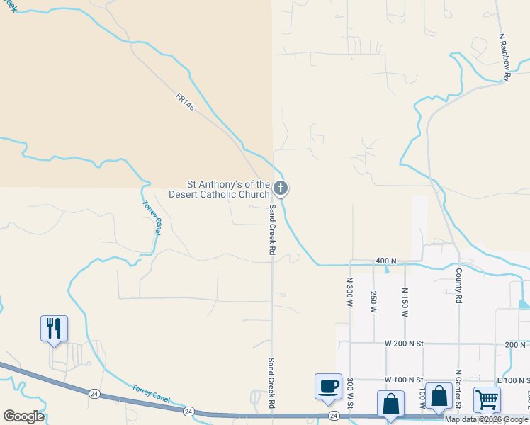 map of restaurants, bars, coffee shops, grocery stores, and more near 545 West Red Gates Lane in Torrey