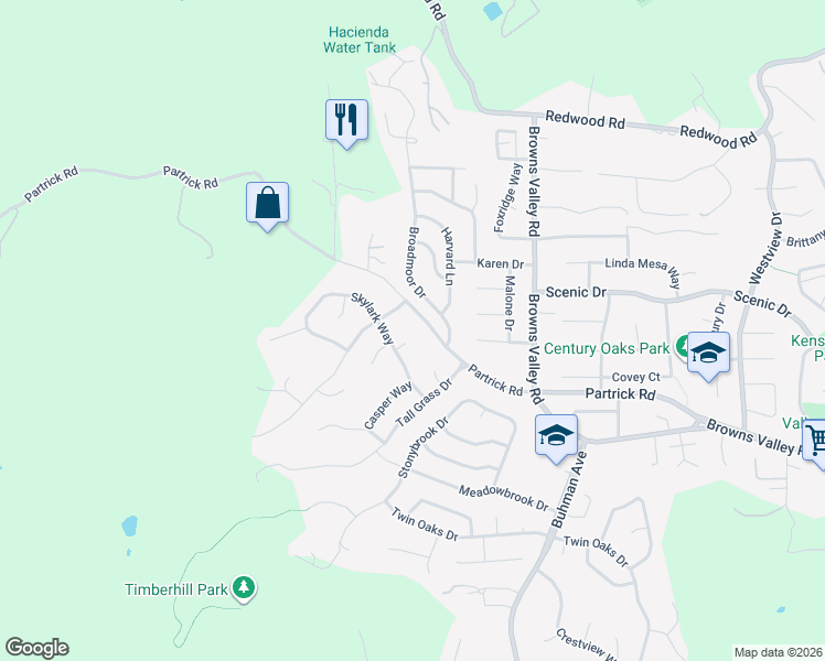 map of restaurants, bars, coffee shops, grocery stores, and more near 18 Pomo Court in Napa