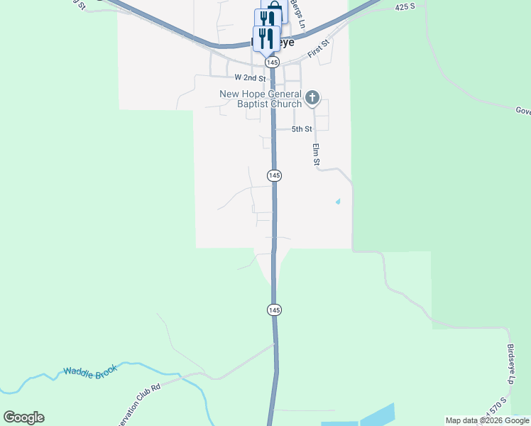 map of restaurants, bars, coffee shops, grocery stores, and more near 9th Street in Birdseye