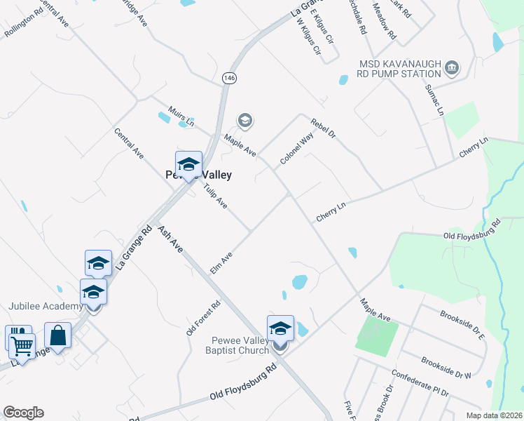 map of restaurants, bars, coffee shops, grocery stores, and more near 310 Elm Avenue in Pewee Valley