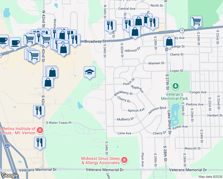 map of restaurants, bars, coffee shops, grocery stores, and more near 1 Cherry Street in Mount Vernon