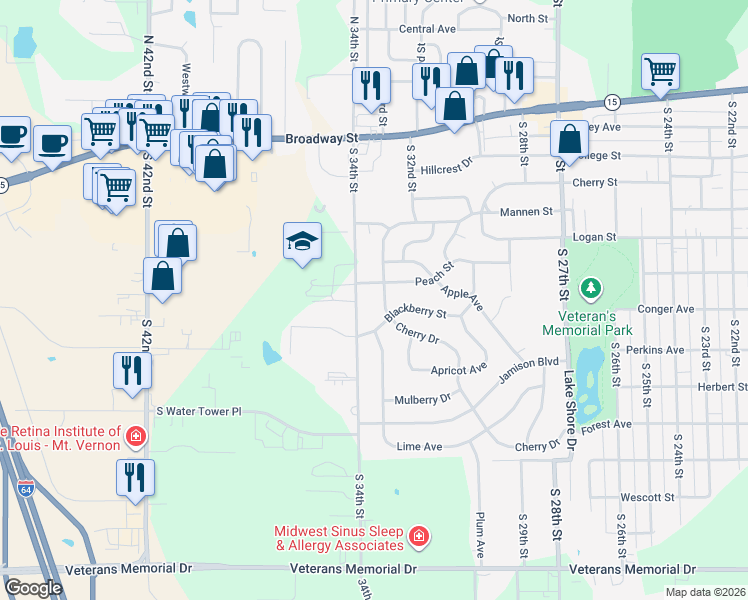 map of restaurants, bars, coffee shops, grocery stores, and more near 1 Cherry Street in Mount Vernon