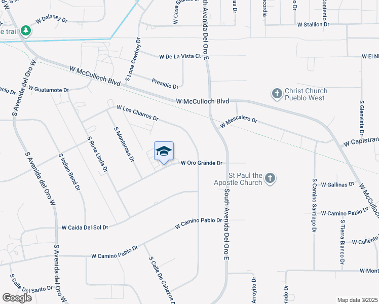 map of restaurants, bars, coffee shops, grocery stores, and more near 989 South Los Charros Drive in Pueblo West