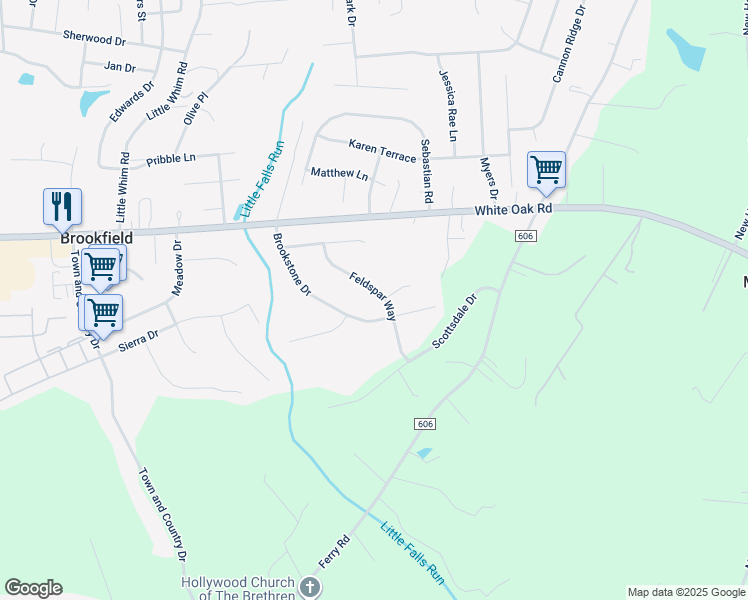 map of restaurants, bars, coffee shops, grocery stores, and more near 20 Feldspar Way in Fredericksburg