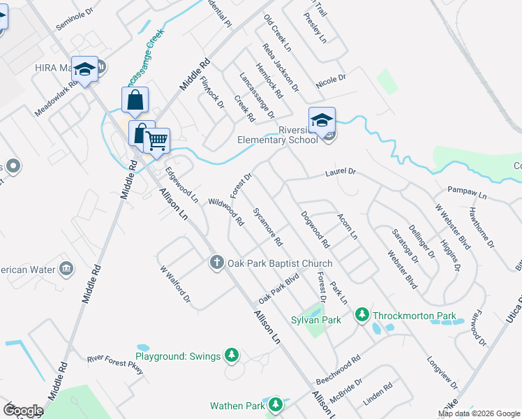 map of restaurants, bars, coffee shops, grocery stores, and more near 39 Sycamore Road in Jeffersonville