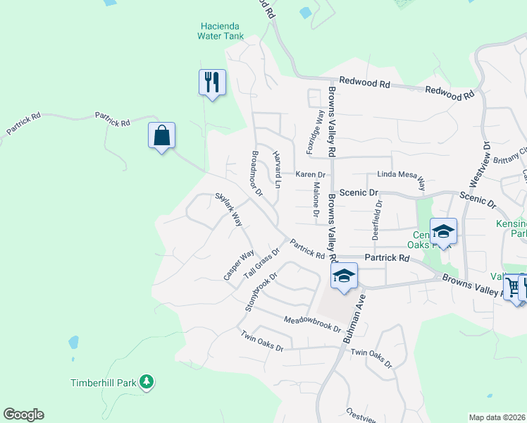 map of restaurants, bars, coffee shops, grocery stores, and more near 1075 Partrick Road in Napa