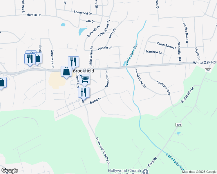 map of restaurants, bars, coffee shops, grocery stores, and more near 2002 Meadow Drive in Fredericksburg