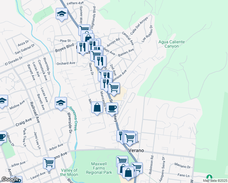 map of restaurants, bars, coffee shops, grocery stores, and more near in Sonoma