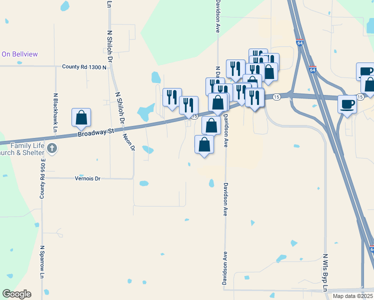map of restaurants, bars, coffee shops, grocery stores, and more near 208 Zachery Drive in Mount Vernon