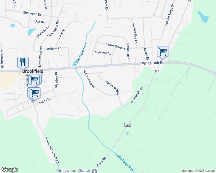 map of restaurants, bars, coffee shops, grocery stores, and more near 16 Feldspar Way in Fredericksburg