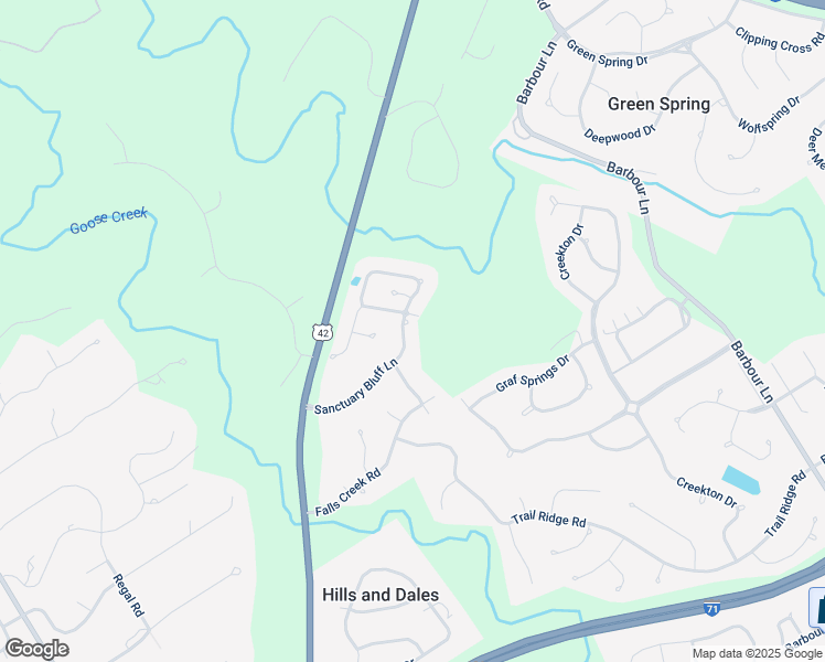 map of restaurants, bars, coffee shops, grocery stores, and more near 4302 Sanctuary Bluff Lane in Louisville
