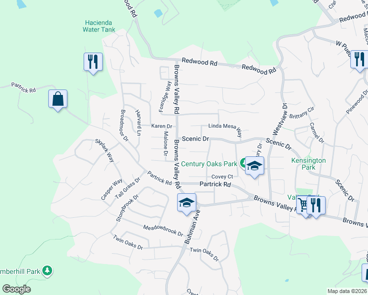 map of restaurants, bars, coffee shops, grocery stores, and more near 3428 Scenic Drive in Napa