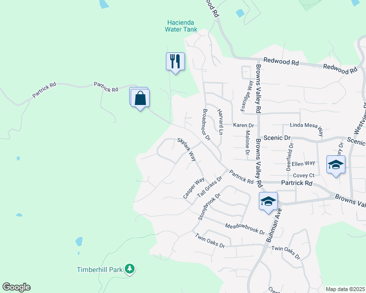 map of restaurants, bars, coffee shops, grocery stores, and more near 305 Skylark Way in Napa