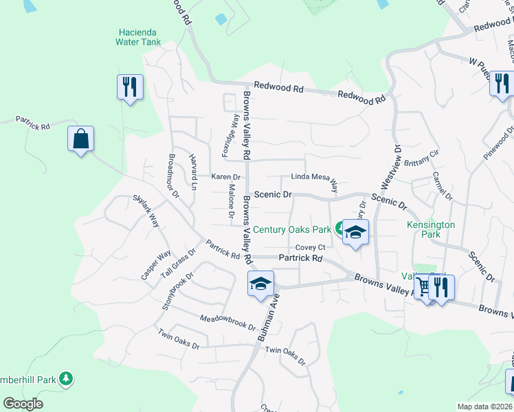 map of restaurants, bars, coffee shops, grocery stores, and more near 3428 Scenic Drive in Napa