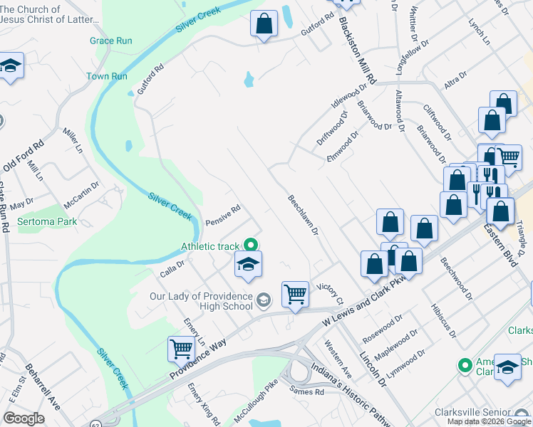map of restaurants, bars, coffee shops, grocery stores, and more near 3127 Taylor Drive in Clarksville