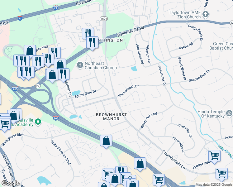 map of restaurants, bars, coffee shops, grocery stores, and more near in Springhurst