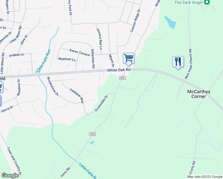 map of restaurants, bars, coffee shops, grocery stores, and more near 2 Scottsdale Drive in Fredericksburg