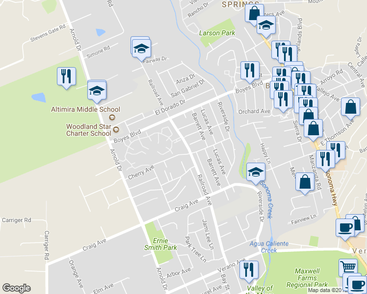 map of restaurants, bars, coffee shops, grocery stores, and more near 665 Cherry Avenue in Sonoma