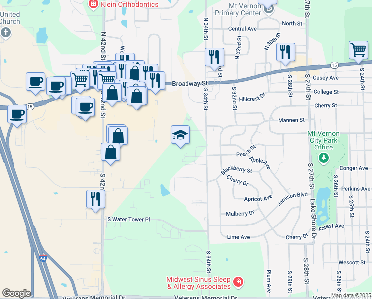 map of restaurants, bars, coffee shops, grocery stores, and more near 623 South 34th Street in Mount Vernon