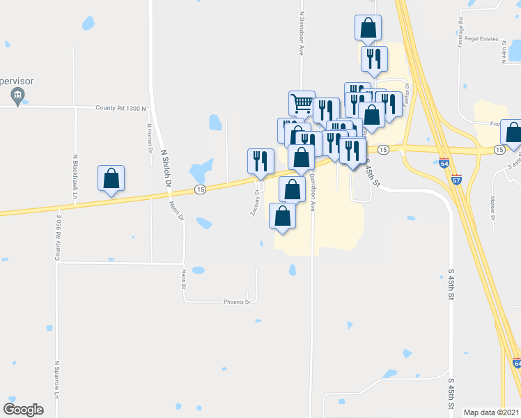 map of restaurants, bars, coffee shops, grocery stores, and more near 208 Zachery Drive in Mount Vernon