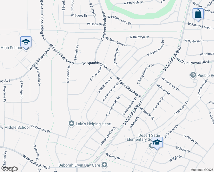 map of restaurants, bars, coffee shops, grocery stores, and more near 736 S Bellflower Dr in Pueblo