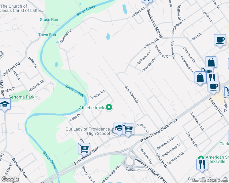 map of restaurants, bars, coffee shops, grocery stores, and more near 3127 Taylor Drive in Clarksville