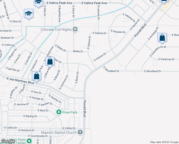 map of restaurants, bars, coffee shops, grocery stores, and more near 544 E Maher Dr in Pueblo