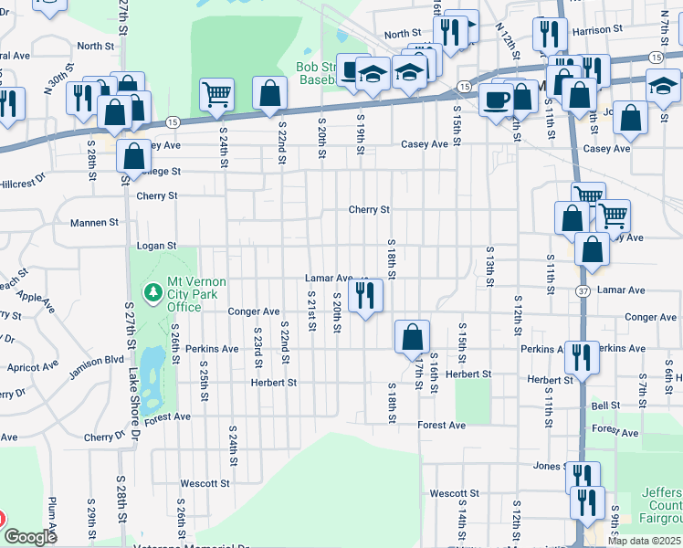 map of restaurants, bars, coffee shops, grocery stores, and more near 628 South 20th Street in Mount Vernon