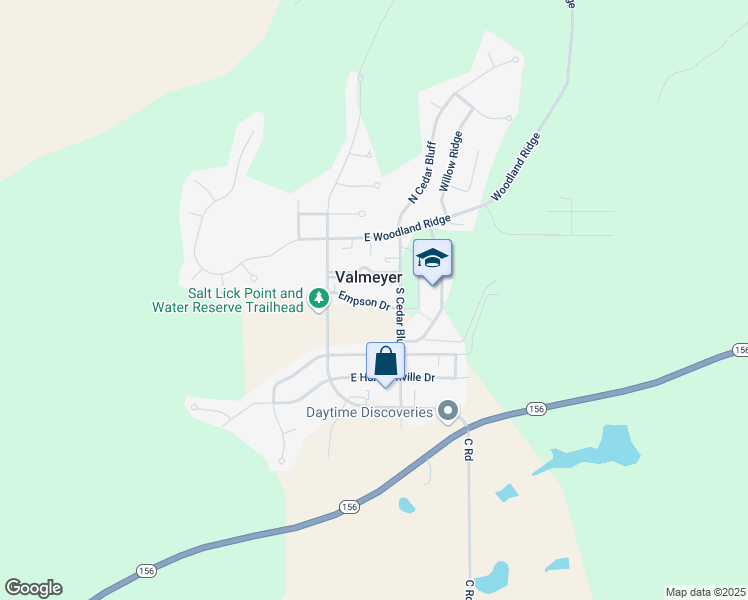 map of restaurants, bars, coffee shops, grocery stores, and more near 210 Empson Drive in Valmeyer