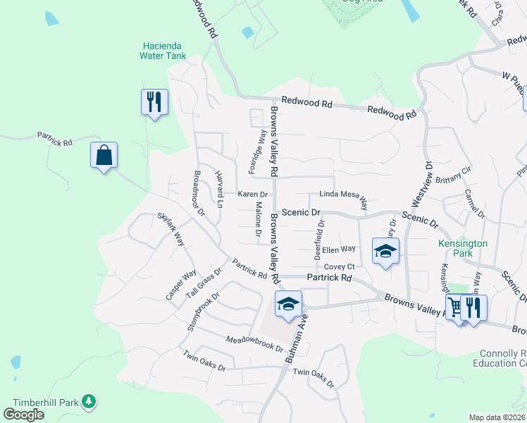 map of restaurants, bars, coffee shops, grocery stores, and more near 4080 Malone Drive in Napa