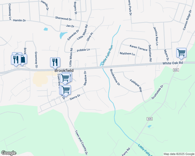 map of restaurants, bars, coffee shops, grocery stores, and more near 12 Falling Water Court in Fredericksburg