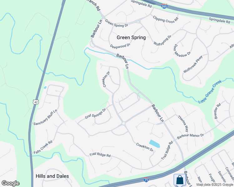 map of restaurants, bars, coffee shops, grocery stores, and more near 7211 Creekton Drive in Louisville