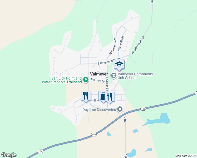 map of restaurants, bars, coffee shops, grocery stores, and more near 210 Empson Drive in Valmeyer