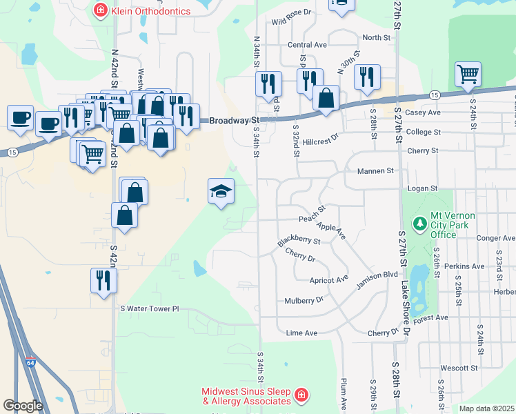 map of restaurants, bars, coffee shops, grocery stores, and more near 667 South 34th Street in Mount Vernon