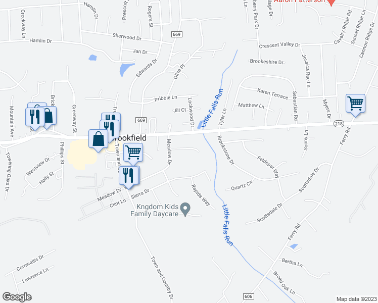map of restaurants, bars, coffee shops, grocery stores, and more near 8 Falling Water Court in Fredericksburg
