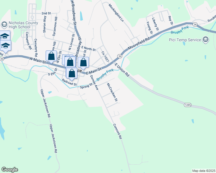 map of restaurants, bars, coffee shops, grocery stores, and more near 106 McCracken Street in Carlisle
