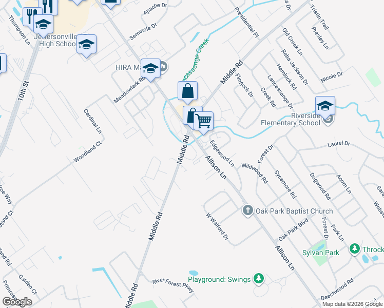 map of restaurants, bars, coffee shops, grocery stores, and more near 2900 Middle Road in Jeffersonville