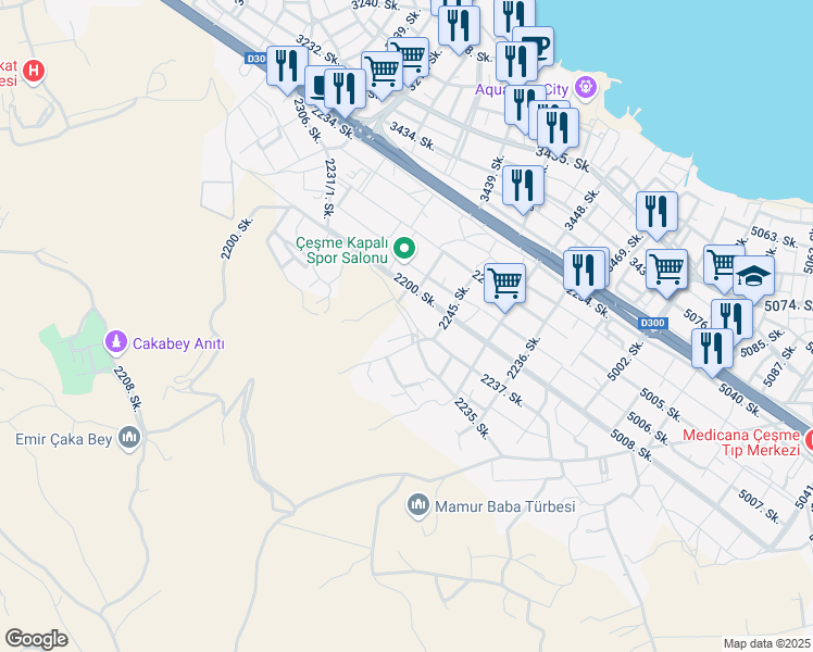 map of restaurants, bars, coffee shops, grocery stores, and more near 37 2235. Sokak in Çeşme