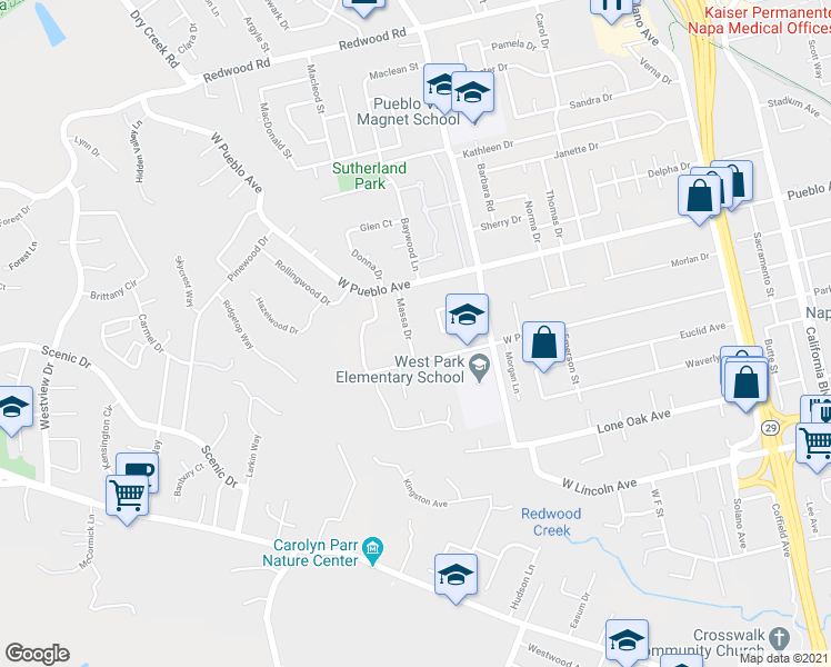map of restaurants, bars, coffee shops, grocery stores, and more near 2800 Massa Drive in Napa