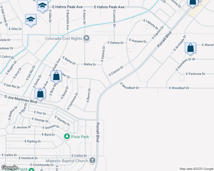 map of restaurants, bars, coffee shops, grocery stores, and more near 544 E Maher Dr in Pueblo