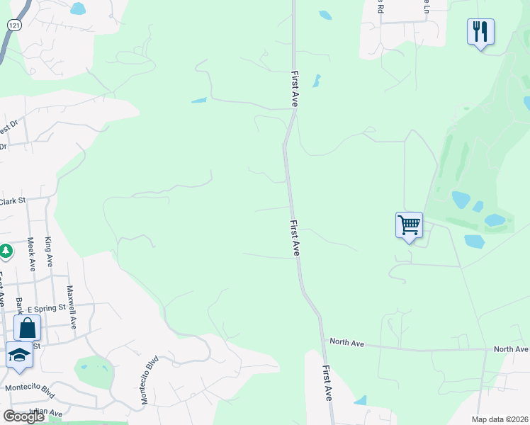 map of restaurants, bars, coffee shops, grocery stores, and more near 2125 First Avenue in Napa
