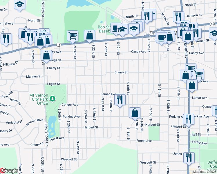 map of restaurants, bars, coffee shops, grocery stores, and more near 600-698 S 21st St in Mt Vernon
