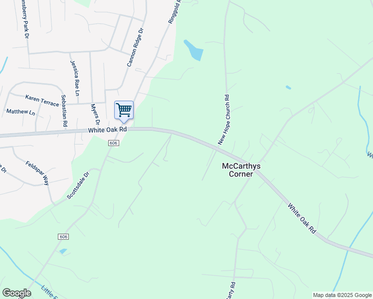 map of restaurants, bars, coffee shops, grocery stores, and more near White Oak Road in Fredericksburg