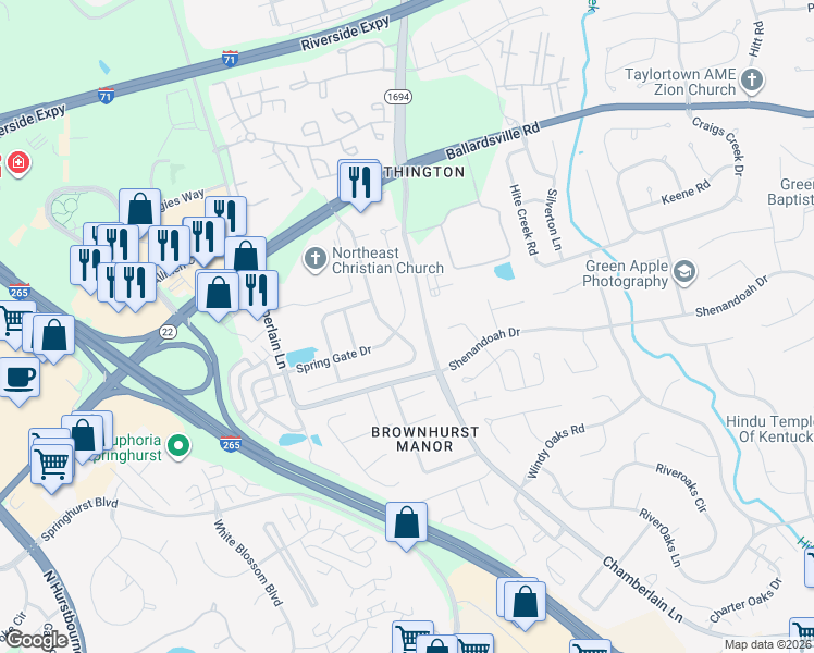 map of restaurants, bars, coffee shops, grocery stores, and more near 4236 Brownsboro Glen Road in Louisville