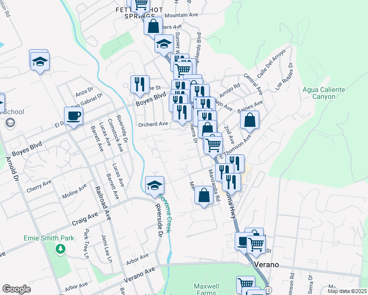 map of restaurants, bars, coffee shops, grocery stores, and more near 171 Sierra Place in Sonoma