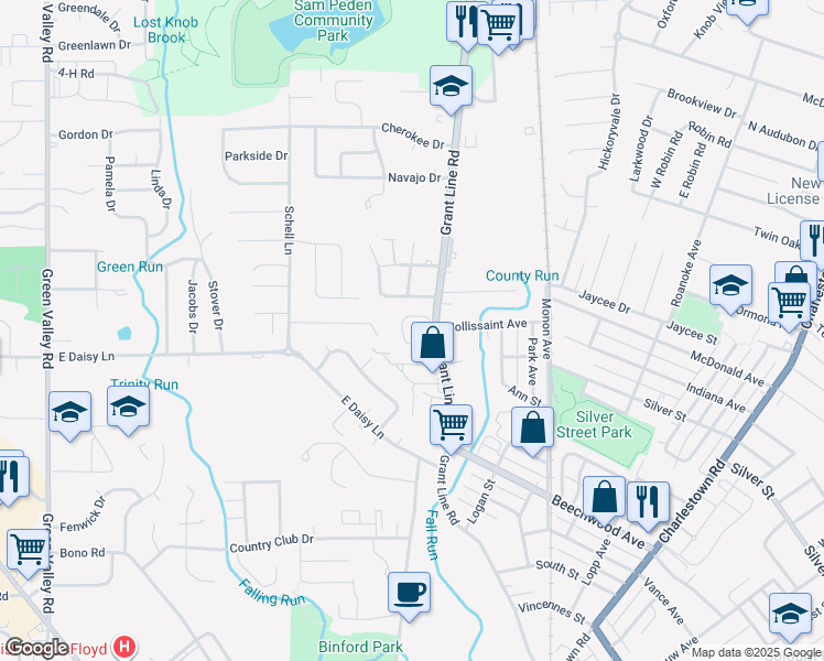 map of restaurants, bars, coffee shops, grocery stores, and more near 632 Nelson Avenue in New Albany