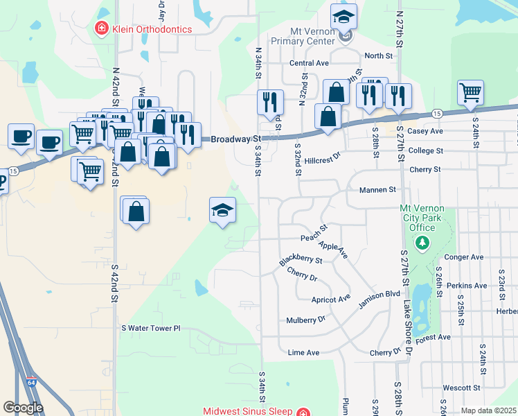 map of restaurants, bars, coffee shops, grocery stores, and more near 623 South 34th Street in Mount Vernon