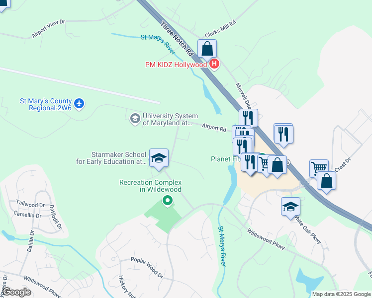 map of restaurants, bars, coffee shops, grocery stores, and more near 44408 Pecan Court in California